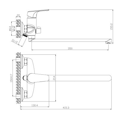 Смеситель для ванны с длинным изливом EVORA 33221EV ( 22116 )