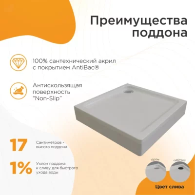 Берген SQ 100х100 Поддон к ДУ квадратный поддон на раме-подставке с устройством слива Черный панель ( 35677 )